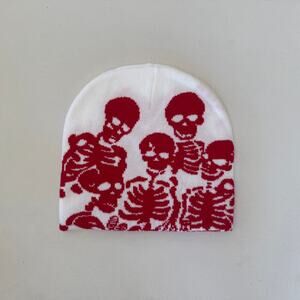 vintage punk red and white skeleton beanie